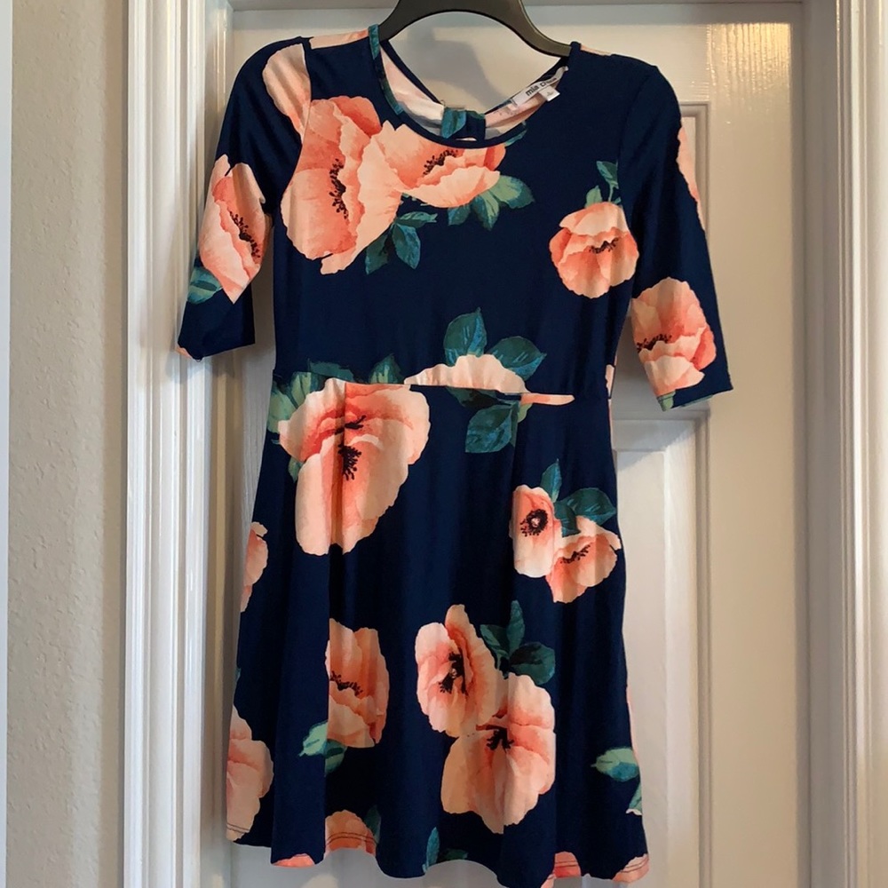 Girl’s Mia Chica navy floral print Dress, Size L